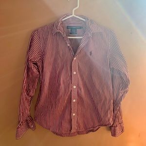 EUC maroon and white striped Ralph Lauren button down
